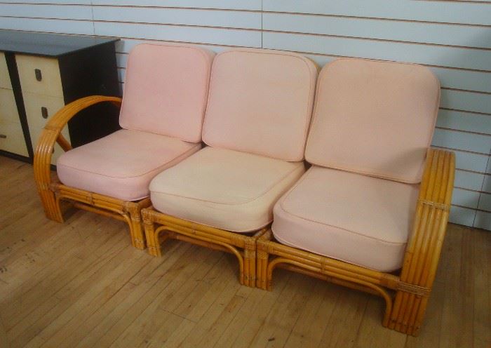 Post War 4-Strand Rattan Sectional Sofa