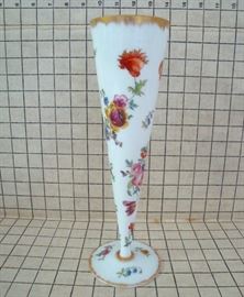 Tall Floral Handpainted Milk Glass Vase