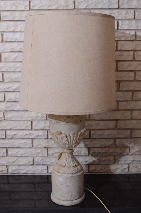 Stone urn lampsx2 27 in base 42 in with shade stone is 9 in across lampshade is 19 across $150 ea