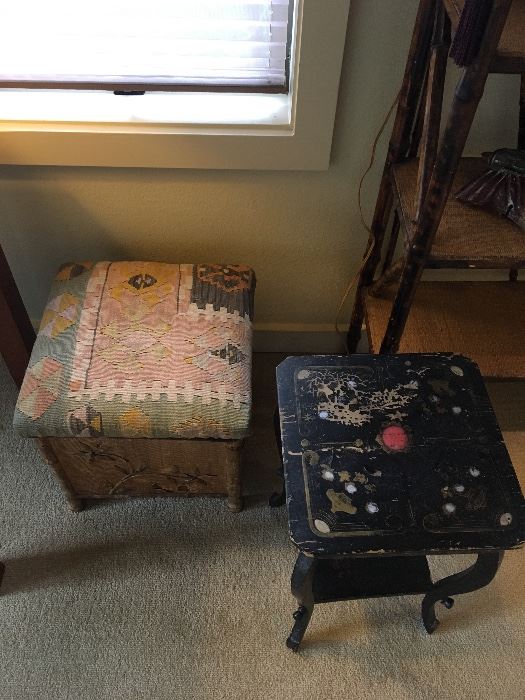 Antique side table and antique stool/bench