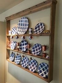 C. 1940's vintage hand made pottery from Orcas Island. Plate rack also for sale
