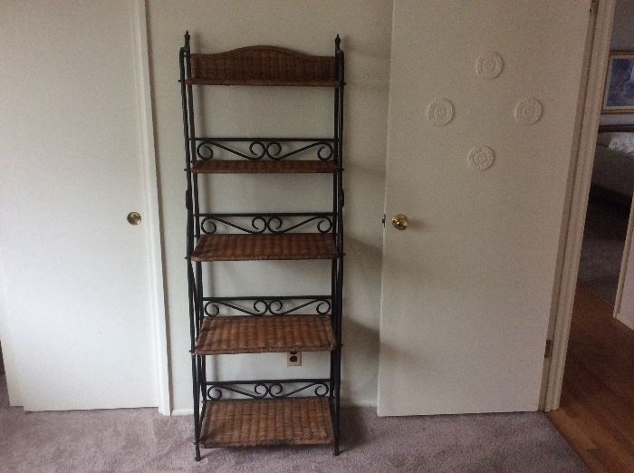 Early 60s wicker and iron plant stand or shelf.  