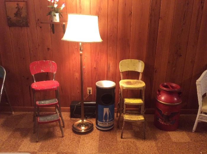 Stools and Laclede gas ash can. All vintage 