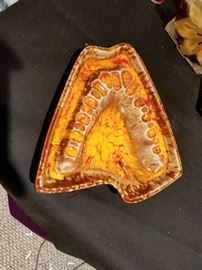 Vtg. McCoy Mt Clemens Footed Cigarette Ashtray Orange Red Yellow 923 USA Pottery