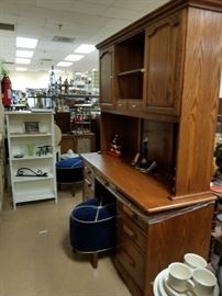 Solid Oak 6 foot desk & hutch with matching file cabinet