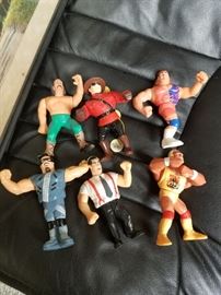 (6) Assorted vintage 1990-1992 Titan Sports etc WWF Wrestling Figures Hogan, Steiner, IRS guy, Jake the Snake, Repo Man & Jacques Rougeau