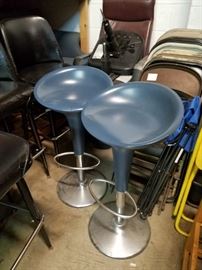 (2) Authentic Magis Bombo Stools by Herman Miller - Blue Grey Gray - Adjustable Height (1 is cracked on seat)