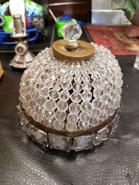 Vintage ornate crystal & brass light fixture shade (shade only)
