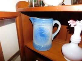 Blue and Grey Cow Themed Stoneware Pitcher