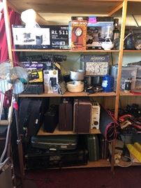 Vintage Suitcases, Enamel ware and camp-ware, NIB Surround Sound and 72" Projector and Screen