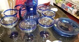 Cobalt Blue Margarita Serving Pitcher and Glasses 