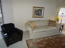 Pottery Barn sofa, Pottery Barn leather chair