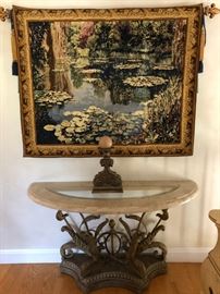 "Pond At Giverny Lake" Tapestry, Console Table