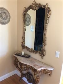 Ornate Mirror & Marble Top Table