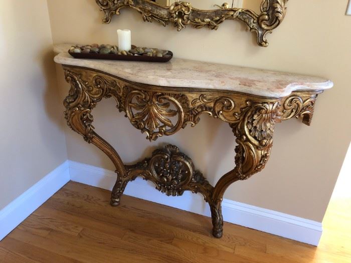 Ornate Mirror & Marble Top Table