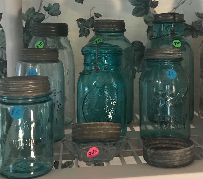 Vintage blue mason jars