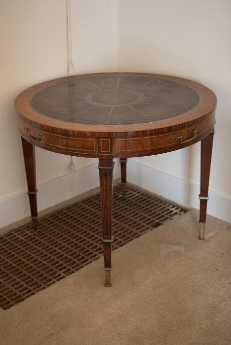 Leather Top Side Table with Inlay