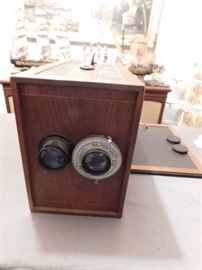 Homemade Lg format camera inside of a dovetail box.A very creative design and a super cool collectible to be sure