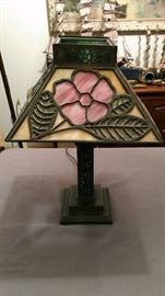 Leaded glass lamp with damage,no markings