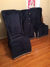 4 blue velvet custom chairs