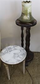 Small marble top table, pedestal and Bonn vase.