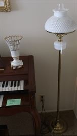Organ and milk glass floor lamp.