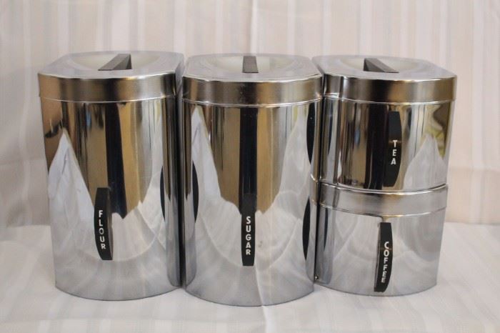 We've got lots of vintage at our sale this weekend! 
Vintage chrome canisters.  