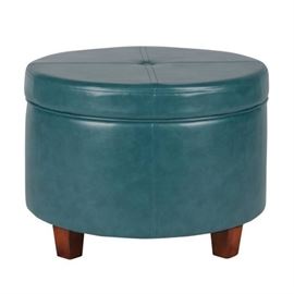 Homepop Large Faux Leather Round Storage Ottoman ...