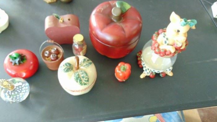 collectibles apples  pigs  glass and more