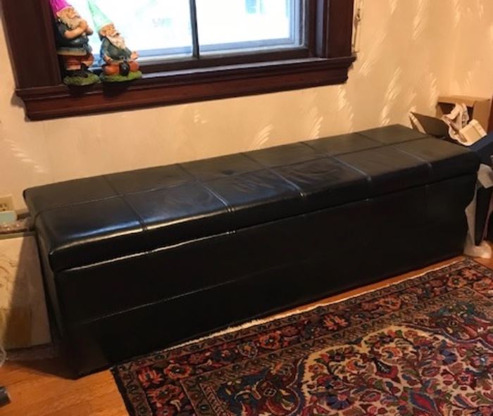 long leather storage bench, black