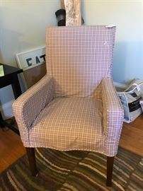 pottery barn arm chair with custom slipcover lavender window pane pattern