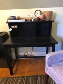 crate & Barrel black desk with attached hutch