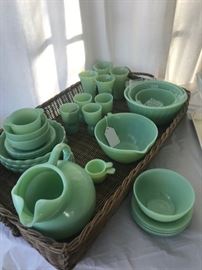 You want fire king?  I've got fire king!  Jadeite, pink, turquoise, blue swirl, blue square, etc.  Egg cups, bowl sets, batter bowls, covered refrigerator dishes