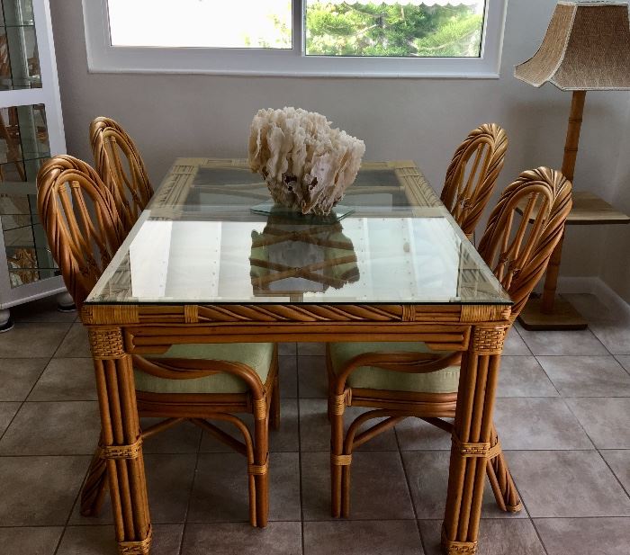 South Sea rattan table and chairs