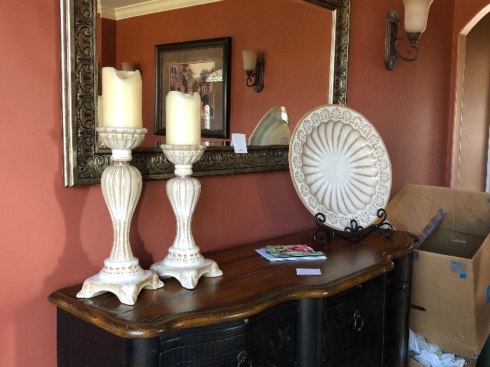 Various Accessories and Mirror, Thomasville sideboard