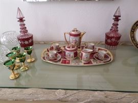 Antique Cranberry Decanters, Antique 24KDemitasse Set