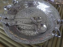 Bunny Pewter Super Large Salad Bowl with Servers