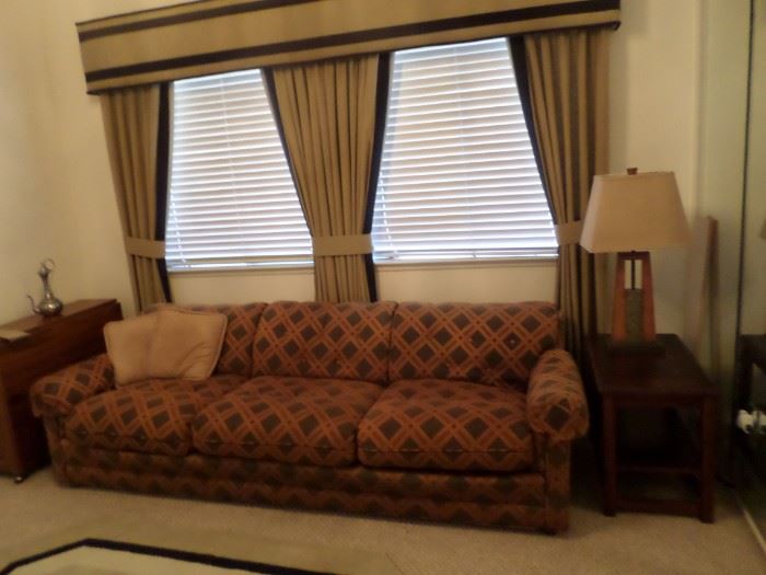 Sofa, end tables custom window coverings