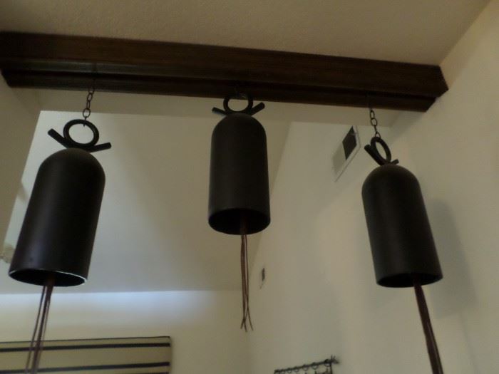 Set of 3 large  hanging gongs -leather straps