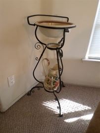 Vintage Iron Stand Holding Wash Basin, Water Pitcher and place to hang towel