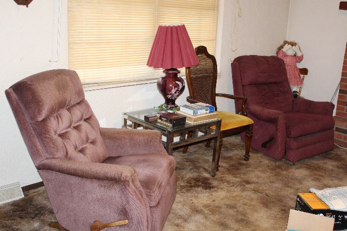 Recliners, End Table, Lamp and Chair