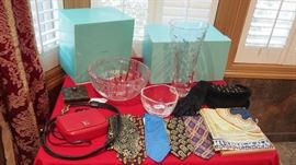Tiffany Glass MIB, Versace Ties, P. Picasso Purse & Gloves and Belt, Louis V. Wallet and more