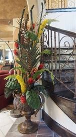 Gorgeous Floral Arrangements throughout home some in Massive Decorative Metal Pots