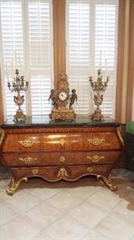 Grand Marble Top Bombay Chest w/ Gilt Decor