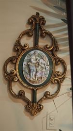 Pr. Wood and Porcelain Wall Decor