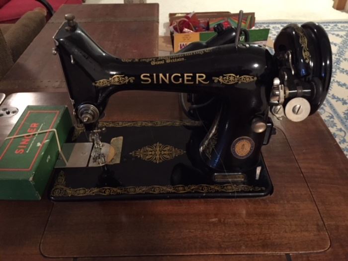Antique Singer Sewing Machine and Accessories.