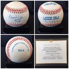 Signed and certified baseball by BERNIE WILLIAMS. It also comes with an acrylic case. Estate sale price: $195