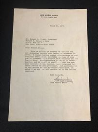 Letter signed by Luis Munoz Marin, first governor of the commonwealth of Puerto Rico elected by their people. $200
