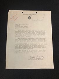 1949 letter from then San Juan Mayor Felisa Rincon de Gautier to Cesar Cordero Davila, Housing Authority Director. $200