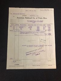 1918 Invoice to Central San Francisco Sugar Mill from American Railroad Co. of Porto Rico. $200